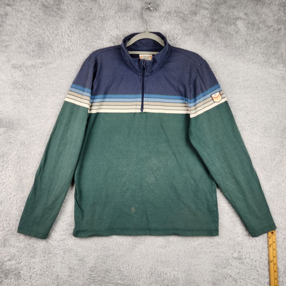 Marine Layer Sweatshirt Mens Large Green Blue Stripe 1/4 Zip Mock Neck Pullover
